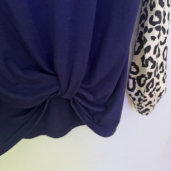 Leopard Print Women's Long Sleeved Twist Top Raglan Sleeve Baseball Tee Medium - Picture 5 of 9
